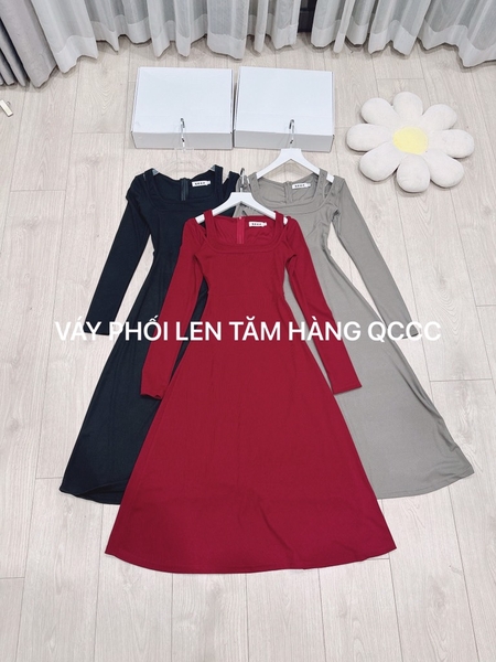 VÁY LEN MIDI CỔ VUÔNG ĐAN(xả 128k)