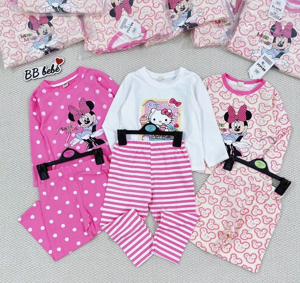 SET 3 BỘ DÀI MICKEY HELLO KITTY TONE HỒNG BÉ GÁI(XẢ 155k)