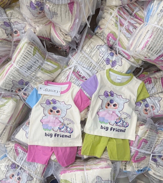 SET 2 BỘ COTTON TÀU HỒNG XANH BB3 BÉ GÁI SẴN( xả 79k )