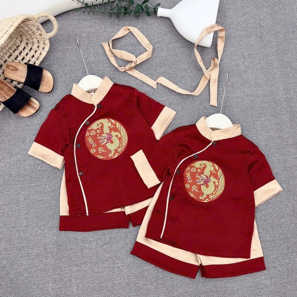 SET BỘ TRUNG THU ÁO DÀI ĐỎ QUẦN BE BÉ TRAI SẴN