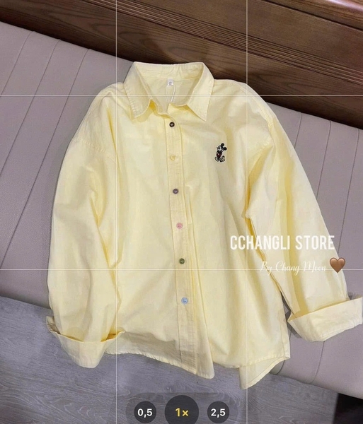 ÁO SƠ MI VÀNG THÊU MICKEY DÀI TAY NỮ