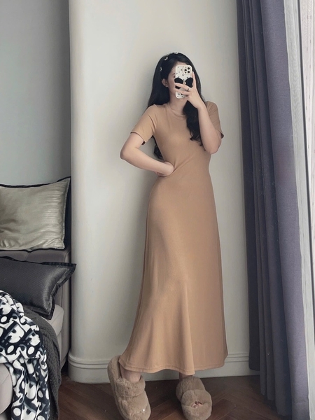 VÁY MAXI CỘC TAY MÀU BE NỮ (XẢ 65K)