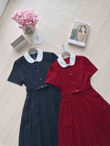 VÁY XẾP LI NƠ EO CỔ PHỐI NỮ SẴN (SALE 149k)