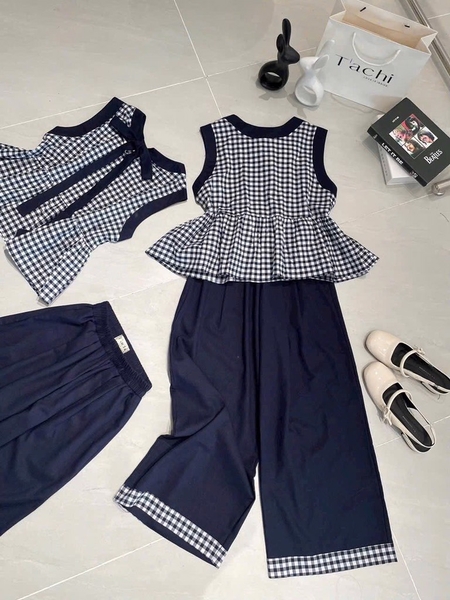 SET BỘ PHỐI KẺ CARO QUẦN SUÔNG NỮ