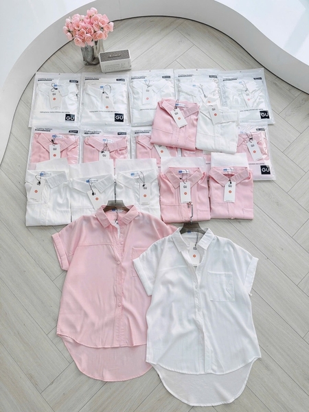 ÁO SƠ MI GU TÚI TRƯỚC HỒNG TRẮNG NỮ SẴN (SALE 80k)