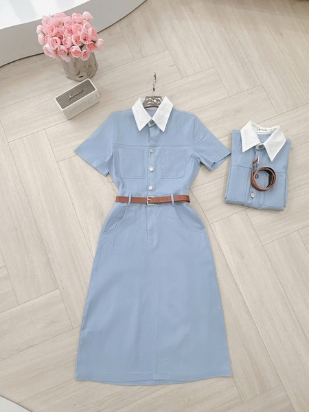 VÁY JEAN PHỐI CỔ KÈM ĐAI NỮ SẴN (SALE 150k)