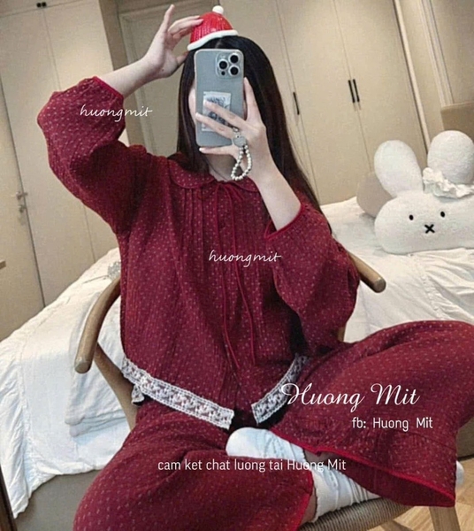 SET BỘ XÔ MUSLIN HOA NHÍ ĐỎ NỮ SẴN (SALE 115k)