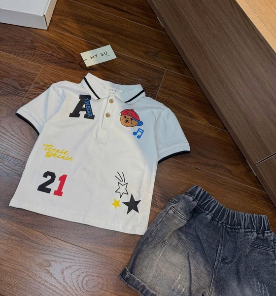 SÉT ÁO POLO GẤU WHO.AU QUẦN SHORT JEAN KHÓI BÉ TRAI NEW( xả 79k)