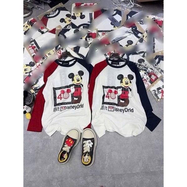 ÁO PHÔNG DÀI TAY PHỐI MICKEY ĐỎ NỮ THU ĐÔNG