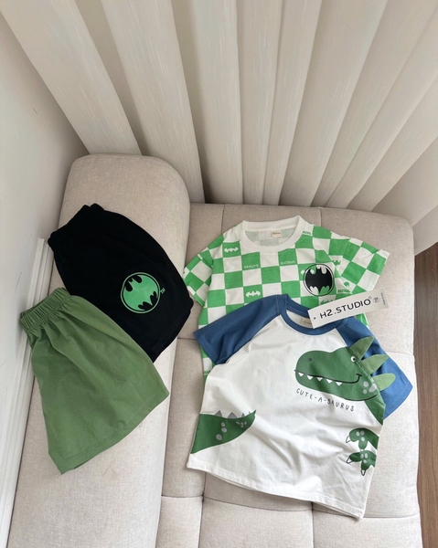 SET 2 BỘ BÉ TRAI KẺ CARO KHỦNG LONG SẴN