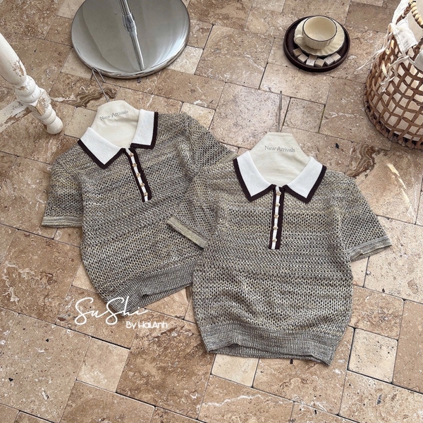 ÁO LEN LƯỚI NHŨ CỔ POLO NỮ