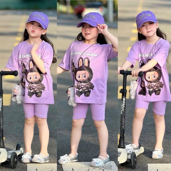 SET BỘ BÉ GÁI CỘC TAY QUẦN NGỐ LABUBU TÍM