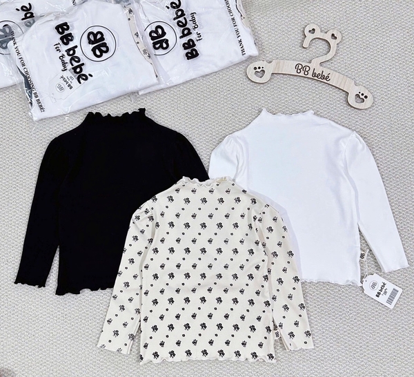 SET 3 ÁO ZIP DÀI TAY ĐEN TRẮNG HOA NHÍ BÉ GÁI (SALE 89k)