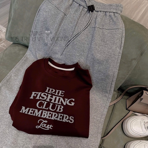 SET ÁO ĐỎ FISHING CLUB PHỐI QUẦN XÁM NỮ THU ĐÔNG