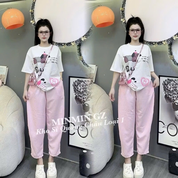 SET BỘ HOẠ TIẾT CHÓ QUẦN KẺ HỒNG NỮ SẴN (xả 79k)