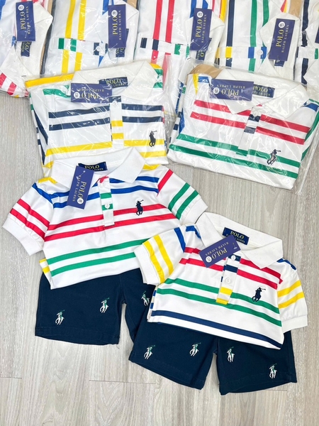 SÉT ÁO POLO SẮC MÀU QUẦN KAKI THAN THÊU TRÀN BÉ TRAI