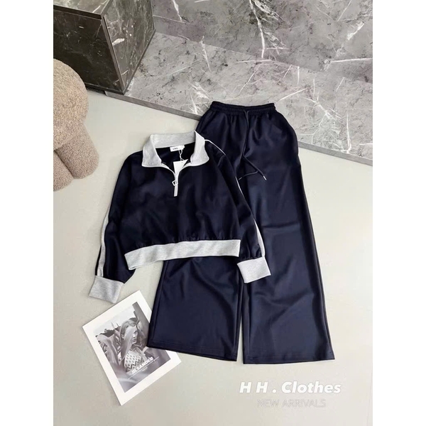 SET BỘ DÀI NỈ HAI DA MÀU THAN PHỐI XÁM NỮ THU ĐÔNG SẴN