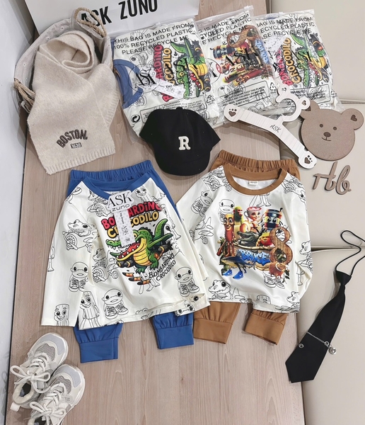 SET 2 BỘ DÀI CÁ SẤU QUẦN DƯƠNG NÂU BÉ TRAI SẴN