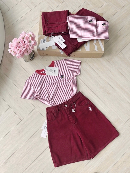 SET ÁO PHÔNG PHỐI MIX QUẦN JEAN SHORT LỬNG THÊU NỮ SẴN( Xả 145k)