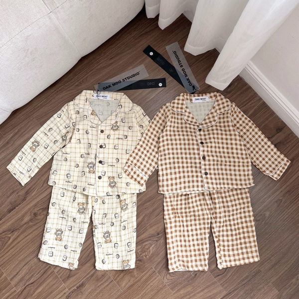 SET BỘ PIIJAMA VẢI HÀN CARO GẤU BÉ TRAI SẴN