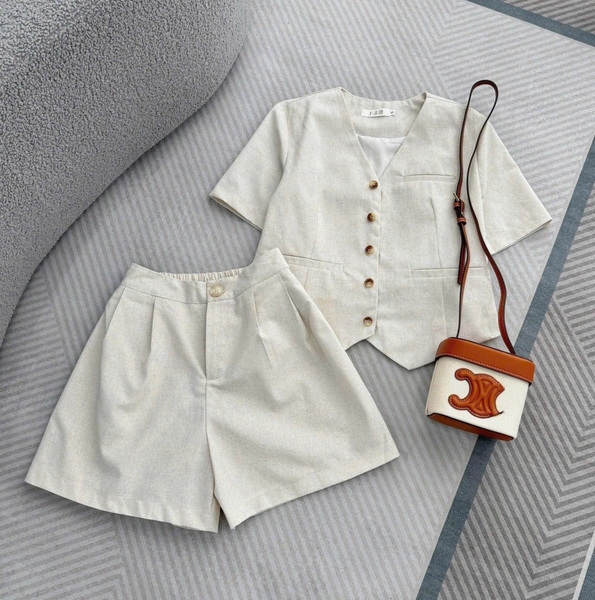 SÉT BỘ LINEN CỘC QUẦN BÁN CHUN CÀI SAU HÀNG THIẾT KẾ NỮ