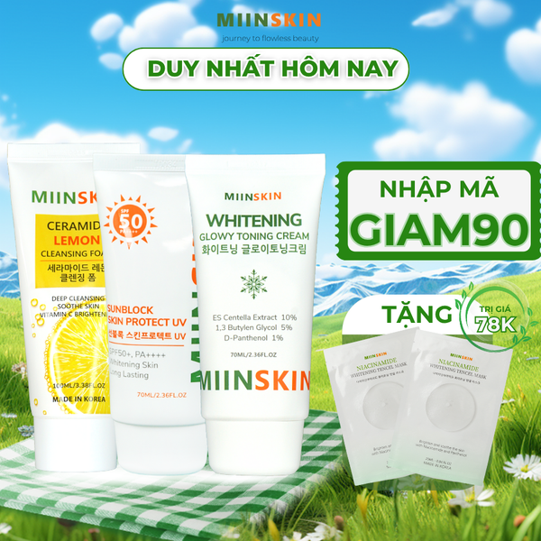Combo 3 sữa rửa mặt chanh + kem chống nắng + kem dưỡng trắng 70ML Miinskin