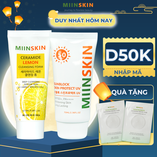 Combo sữa rửa mặt chiết xuất chanh + kem chống nắng vật lý Miinskin