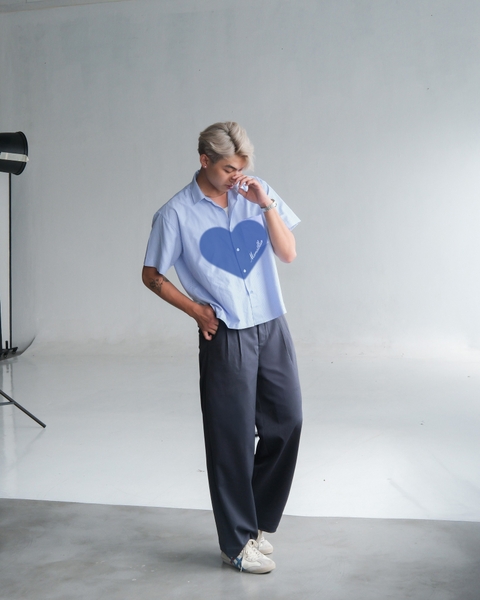 Áo sơ mi Boxy Caro Oxford - BLue Heart