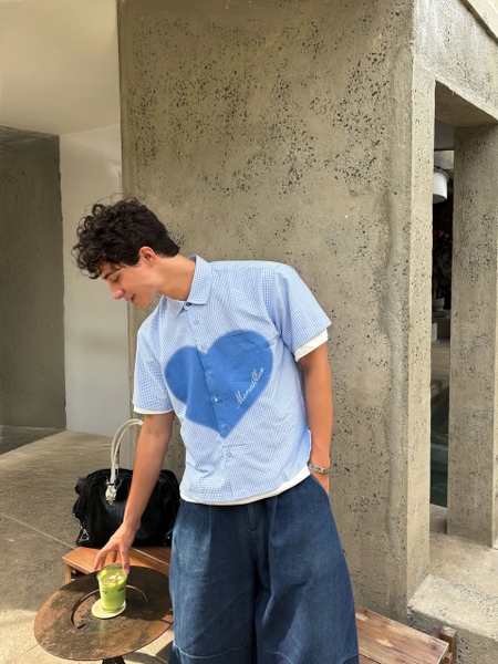 Áo sơ mi Boxy Caro Oxford - BLue Heart
