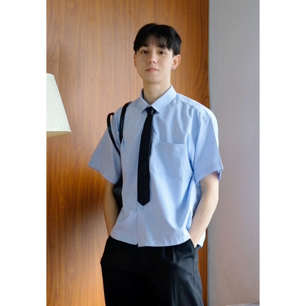 Áo sơ mi caro Boxy oxford tay ngắn