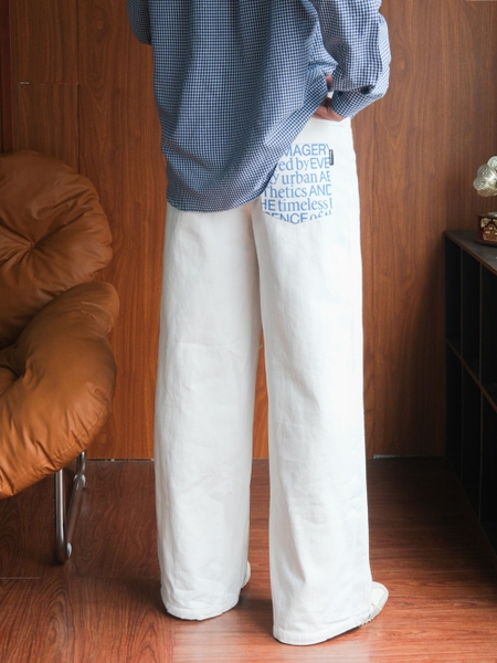 Quần Jean ống suông rộng Printed pocket