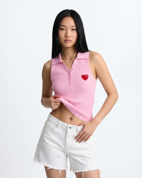Áo thun Heart-Embroidered Polo Tanktop