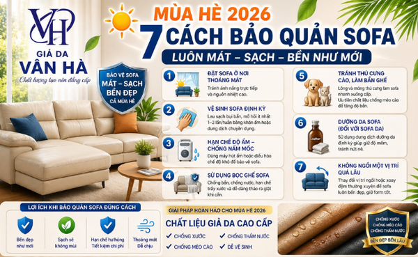 Giả da Vân Hà - Mùa hè 2026: 7 cách bảo quản sofa luôn mát – sạch – bền như mới