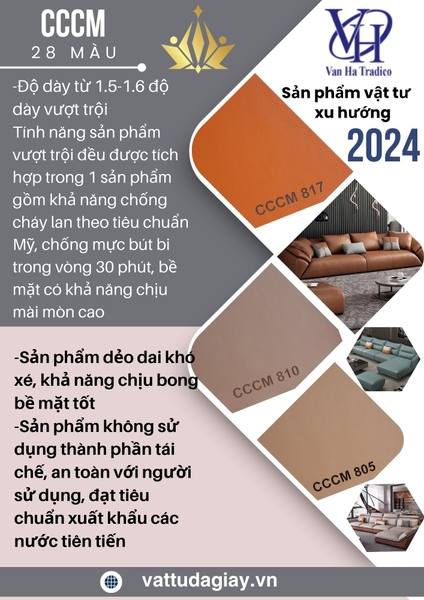 Giả da vân mịn chống cháy chống mực CCCM 809 nâu be