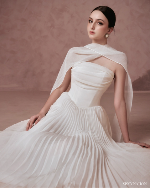 【TOTO】AMERI CORSET SET PLEATS DRESS Amelia Corset Pleated Dress - White