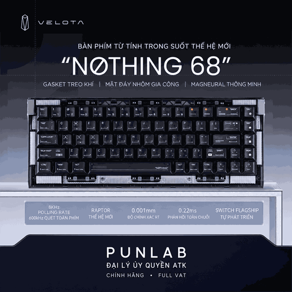 Bàn phím cơ từ tính VELOTA NOTHING 68 | Hall Effect 8KHz, Rapid Trigger 0.001mm