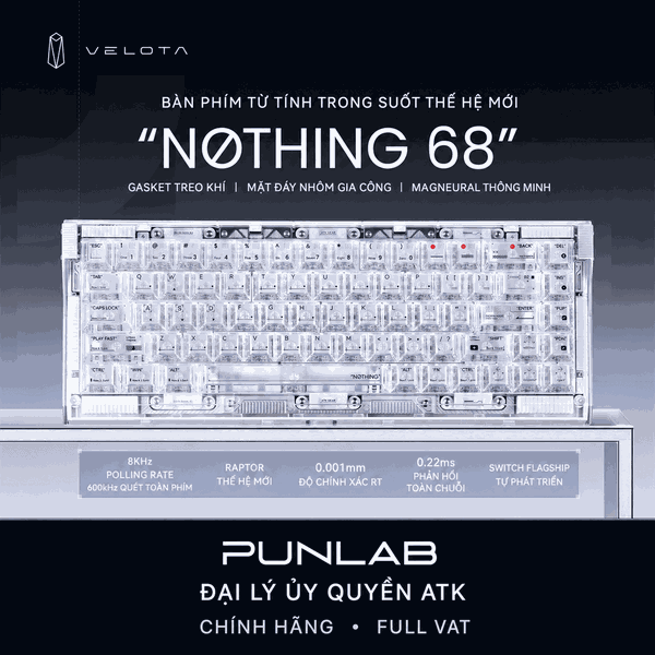 Bàn phím cơ từ tính VELOTA NOTHING 68 | Hall Effect 8KHz, Rapid Trigger 0.001mm