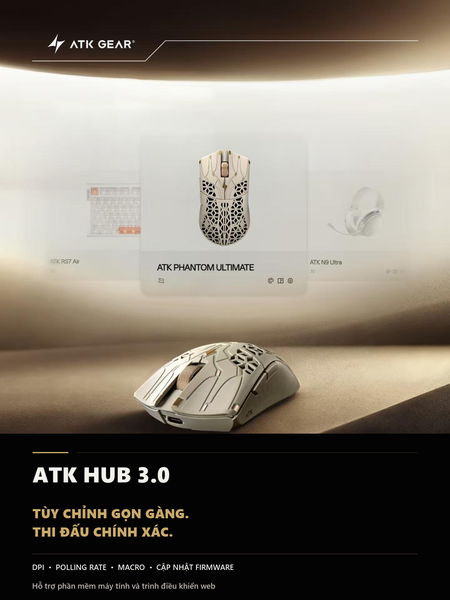 Chuột gaming ATK Phantom Ultimate Wireless 8K, PAW3955 Master, 44g