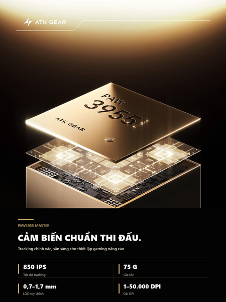Chuột gaming ATK Phantom Ultimate Wireless 8K, PAW3955 Master, 44g