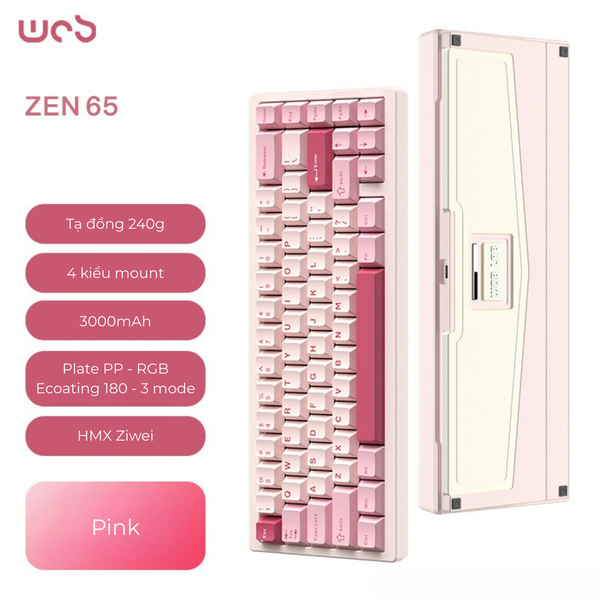 Bàn Phím Cơ WOB Zen65 Limited – PCB 1.6mm, Plate Aluminum, RGB, 3 Mode