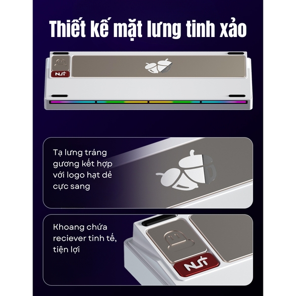 Bàn phím cơ WEIKAV NUT65 – Khung nhôm CNC, 65% Layout, PCB 1.6mm Non-Flex, Gasket Mount, LED RGB, VIA APP, 3 Mode, Hotswap, Pin 6000mAh