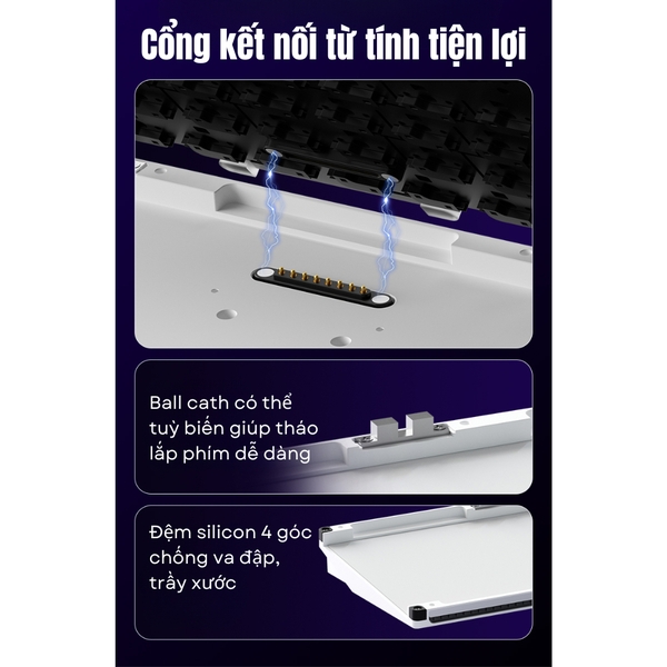 Bàn phím cơ WEIKAV NUT65 – Khung nhôm CNC, 65% Layout, PCB 1.6mm Non-Flex, Gasket Mount, LED RGB, VIA APP, 3 Mode, Hotswap, Pin 6000mAh