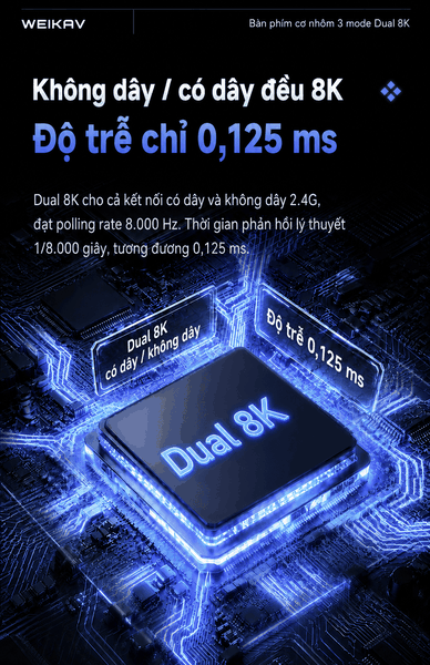 Weikav NUT87 Dual 8K – Bàn phím cơ nhôm CNC 80%, 3 mode, pin 10.000 mAh