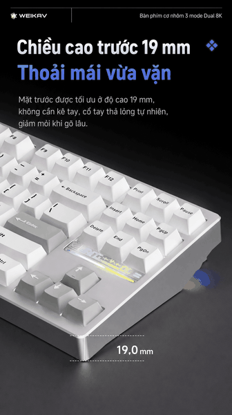 Weikav NUT87 Dual 8K – Bàn phím cơ nhôm CNC 80%, 3 mode, pin 10.000 mAh