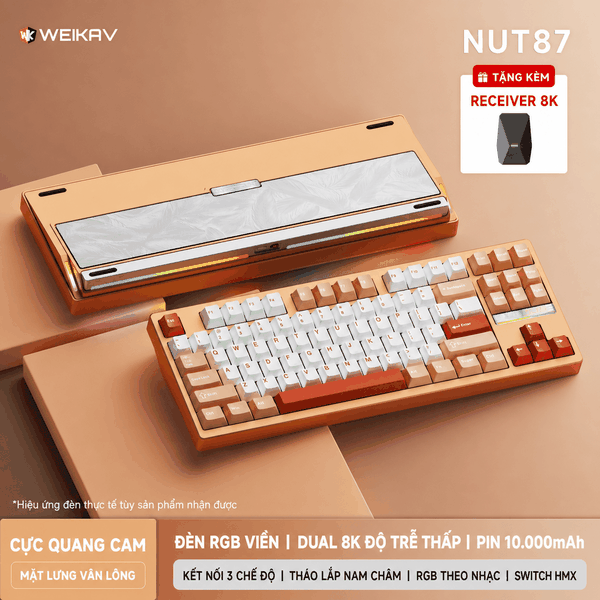 Weikav NUT87 Dual 8K – Bàn phím cơ nhôm CNC 80%, 3 mode, pin 10.000 mAh