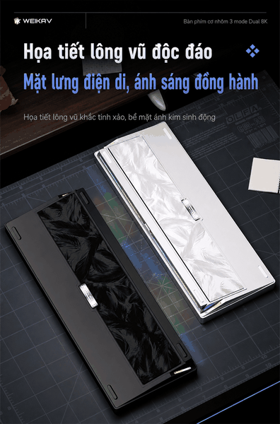 Weikav NUT87 Dual 8K – Bàn phím cơ nhôm CNC 80%, 3 mode, pin 10.000 mAh