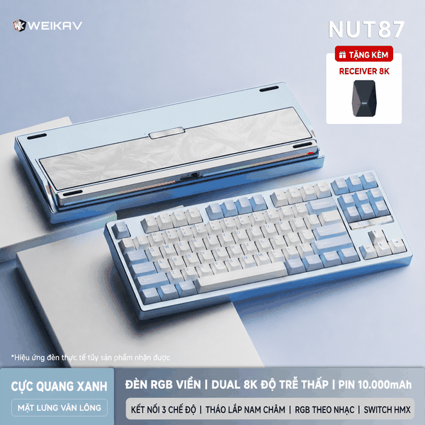 Weikav NUT87 Dual 8K – Bàn phím cơ nhôm CNC 80%, 3 mode, pin 10.000 mAh
