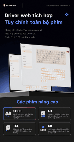 Weikav NUT87 Dual 8K – Bàn phím cơ nhôm CNC 80%, 3 mode, pin 10.000 mAh