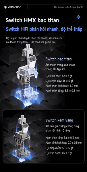 Weikav NUT87 Dual 8K – Bàn phím cơ nhôm CNC 80%, 3 mode, pin 10.000 mAh