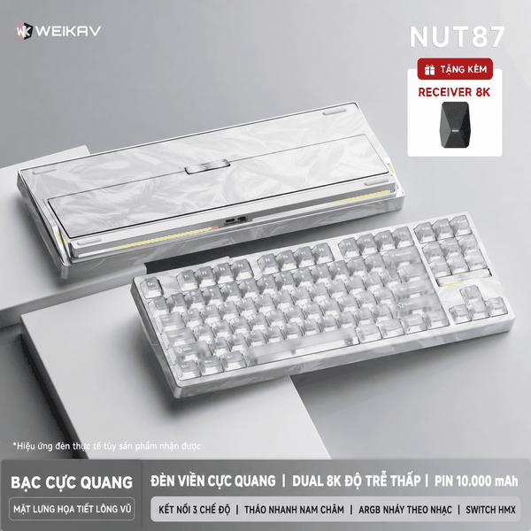 Weikav NUT87 Dual 8K – Bàn phím cơ nhôm CNC 80%, 3 mode, pin 10.000 mAh
